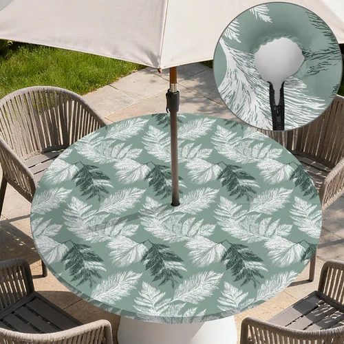 Miniatura 6 de Mantel para exteriores con agujero para sombrilla y cremallera, impermeable, redondo, ajustable con borde elástico, mantel lavable para mesa al aire