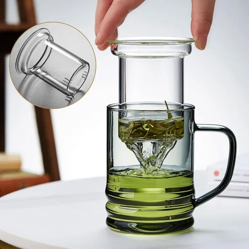 Miniatura 2 de Taza de Té de Vidrio Unbreakable con Infusor y Tapa 14.5 fl oz, Taza de Té Resistente al Calor de Vidrio Borosilicato para Té en Flor y de Hojas
