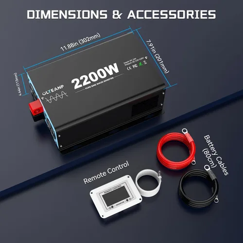 Miniatura 8 de OLTEANP Nuevo Inversor de onda sinusoidal pura de 2200 vatios actualizado, inversor de corriente de 12 V CC a 110 V CA con 4 salidas de CA, puerto