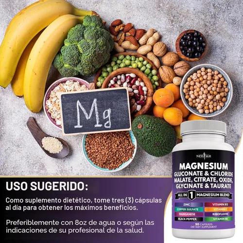 Miniatura 5 de NEW AGE Suplemento de Magnesio - Potente Glicinato Citrato Malato Óxido Taurato Aspartato Gluconato Orotato y Cloruro de Mag Manganeso, Soporte