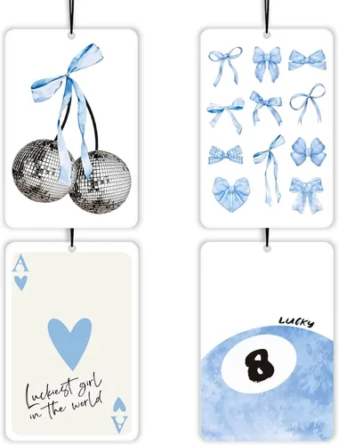 Miniatura 10 de Ambientador de coche Coquette de lavanda cristiana con lazo azul, 4 piezas, con versículo bíblico femenino, decoración colgante para autos, armario
