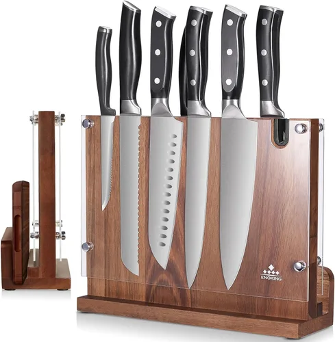 Miniatura 11 de ENOKING Bloque magnético para cuchillos con escudo acrílico de 12 x 9 pulgadas, soporte para cuchillos de cocina de doble cara sin cuchillos