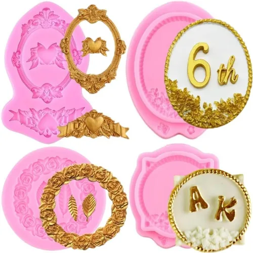 Miniatura 6 de Marcos de fotos Molde de silicona para marcos de fotos, molde de fondant, moldes de marco de estilo barroco para decoración de cupcakes, decoración