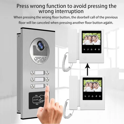 Miniatura 4 de Sistema de video portero para apartamento, monitor de 4.3 pulgadas, kit de video puerta con cable, sistema de video portero para interiores