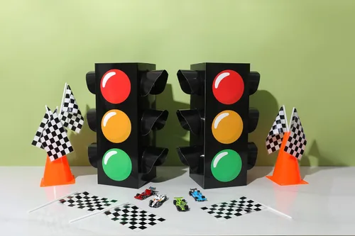 Miniatura 2 de Seozio 2 cajas de recuerdo de semáforo, cajas de transporte de 15.7 pulgadas para centros de mesa, semáforo, suministros de fiesta de cumpleaños