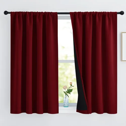 NICETOWN Paneles de cortinas completamente opacas para cocina, cubiertas de ventana aisladas súper gruesas y suaves, cortinas 100% opacas con Rojo