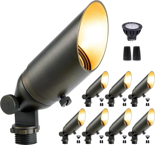 Miniatura 33 de Gardenreet Focos de paisaje de latón de bajo voltaje, luz LED para exteriores de 12 V, luces con cable IP65 impermeables, bronce antiguo
