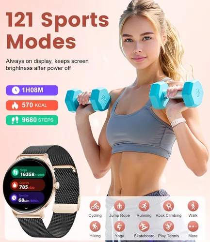 Miniatura 3 de LIGE Relojes inteligentes para mujer con respuesta/hacer llamadas, reloj inteligente HD AMOLED de 1,43 pulgadas con más de 120 rastreadores