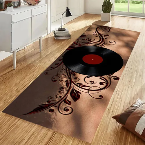 Miniatura 14 de Alfombra de pasillo de notas musicales, 2 x 7 pies, música retro, líneas melodías abstractas, a cuadros, alfombra musical de los años 80 y 90