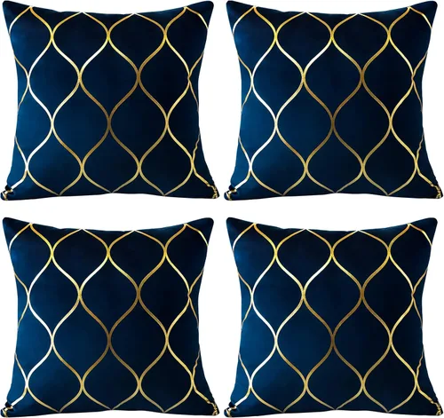 Miniatura 11 de OTOSTAR Juego de 4 fundas de almohada decorativas doradas de 18 x 18 pulgadas, fundas de almohada cuadradas de terciopelo suave, fundas de cojín