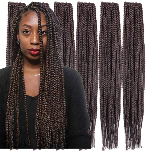 Miniatura 27 de 6 paquetes/lote (14/18/24/30) pulgadas, 0.4 in, 20 hebras por paquete, 3 extensiones de cabello trenzado de ganchillo finas, diámetro 3X