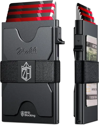 Miniatura 14 de Zitahli Cartera novedosa para niños y hombres, tarjetero delgado con capacidad para 6 + 6 tarjetas, funda de tarjeta de metal, carteras minimalistas