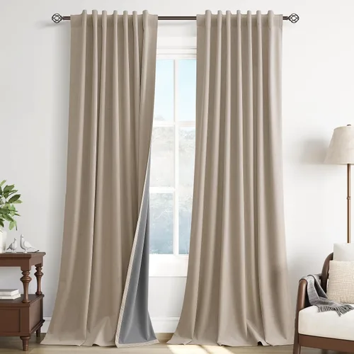 Miniatura 34 de Guken Cortinas opacas de lino, 2 paneles rústicos, elegantes, 100% opacas, con aislamiento térmico, banda de ganchos y trabilla trasera, 52 x 84