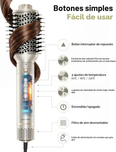 Miniatura 7 de Moldeador de Aire Caliente 8 en 1 de Doble Voltaje y Cepillo Secador de Cabello con Accesorios Alisador y Rizador, 110,000 RPM Secado Rápido Iónico
