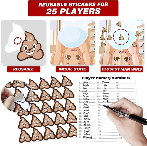 Miniatura 4 de Juegos de baby shower, pin the sticker en el pañal, juegos de baby shower, actividades temáticas de pañales, juegos de fiesta, suministros