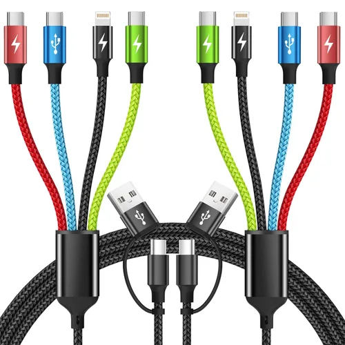 Miniatura 25 de Travel Essentials - Cable de carga múltiple [2 unidades de 5 pies], accesorios de automóvil, cables de carga 4 en 1, cable USB, cargador de teléfono