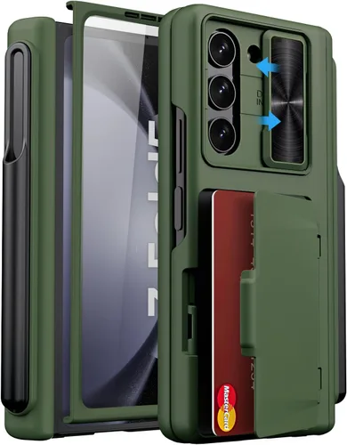 Miniatura 15 de Funda para Samsung Galaxy Z Fold 5 con tarjetero y cubierta para cámara deslizante, protector de pantalla integrado y protección de bisagra, funda