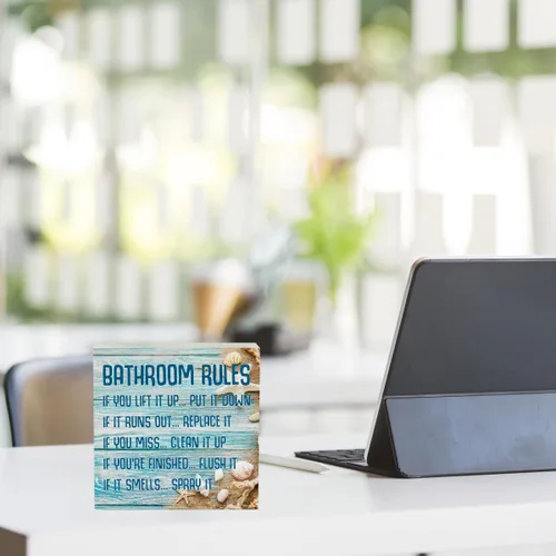 Miniatura 5 de Decoración de baño de playa, reglas de baño, estrellas de mar, decoración de verano, letrero de caja de madera para el hogar, oficina, estante