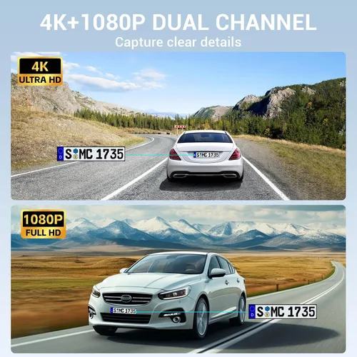 Miniatura 2 de Cámara de espejo retrovisor 4K, cámara de tablero de espejo de 10 pulgadas delantera y trasera con tarjeta de 64 GB, cámara de tablero de pantalla