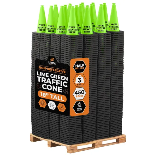 Miniatura 38 de Xpose Safety Cono de tráfico verde lima de 28 pulgadas, paquete de 4, cono de seguridad de PVC de alta calidad para estacionamiento, precaución