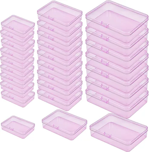 Miniatura 10 de LJY Contenedores de almacenamiento de plástico de 28 piezas con tapas (3 tamaños surtidos), caja organizadora rectangular, cajas de almacenamiento