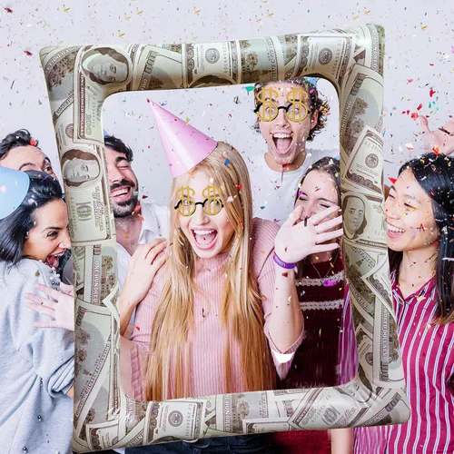 Miniatura 3 de Bill Dollar - Marco inflable para fotomatón para selfies, accesorios gigantes para fiestas temáticas de dinero, marco de fotos para cumpleaños