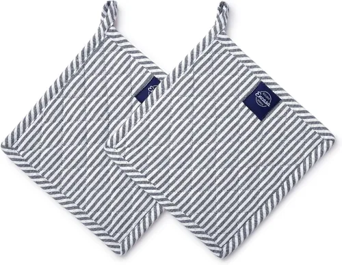 Miniatura 20 de Encasa XO Juego de 2 soportes para ollas de algodón resistentes al calor con lazo para colgar, color azul escocés, almohadillas acolchadas multiusos