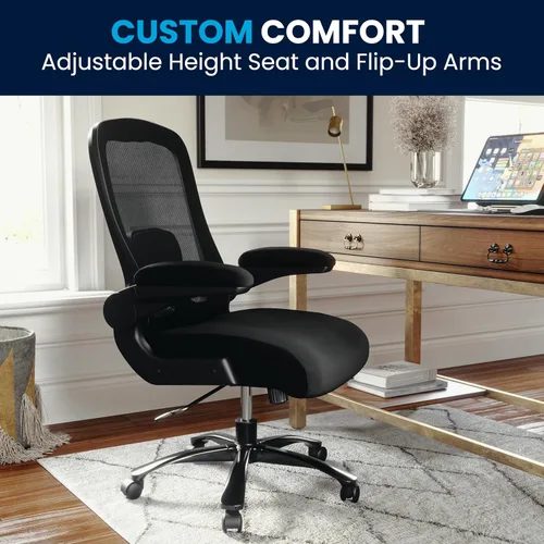 Miniatura 8 de Flash Furniture Silla giratoria grande y alta para oficina y juegos con soporte lumbar y espalda, silla de oficina ergonómica de malla con Tela