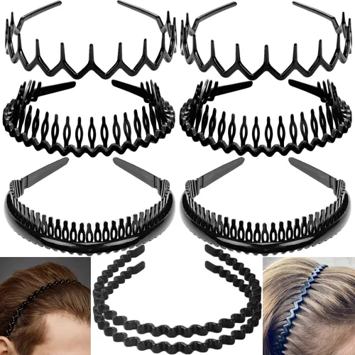 Miniatura 8 de ULTIMUTE 8 diademas de plástico antideslizantes y sin esfuerzo con peine de dientes, accesorios para el cabello negro, para mujeres, hombres, Negro