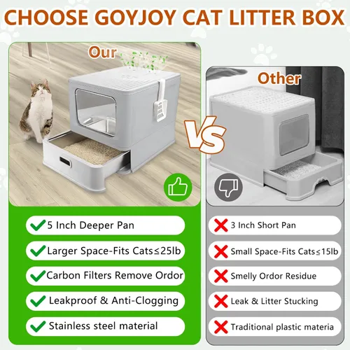 Miniatura 7 de Cajas de arena para gatos de acero inoxidable cerradas, caja de arena plegable grande con tapa, caja de arena para gatos de acero inoxidable