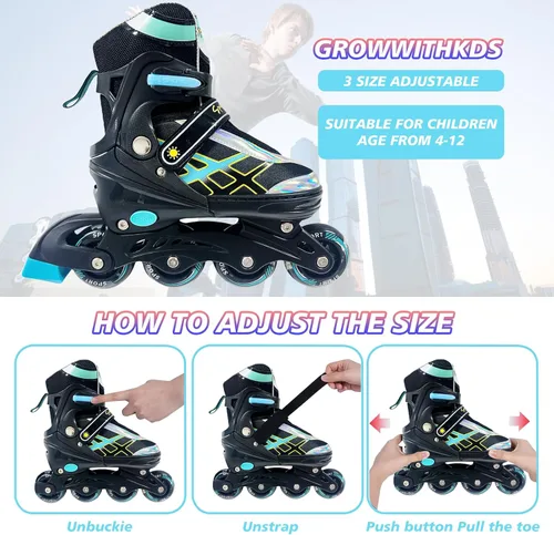 Miniatura 3 de Patines en línea ajustables para niños y adolescentes de 4 a 16 años, todas las 8 ruedas de patines en línea se iluminan, seguras y divertidas