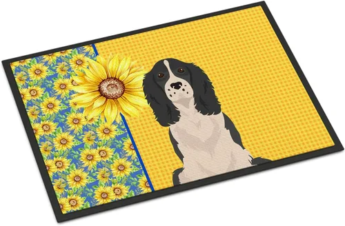 Miniatura 266 de Caroline's Treasures WDK5313MAT Airedale Terrier - Tapete para puerta delantera de 18 x 27 pulgadas, diseño de girasoles de verano, para entrada