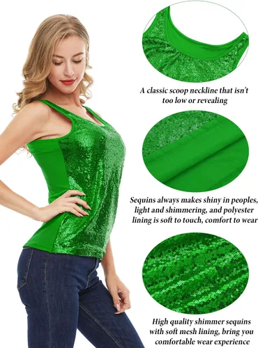 Miniatura 6 de Camiseta sin mangas con lentejuelas con purpurina para mujer, chaleco brillante, camisola con purpurina para mujeres y niñas
