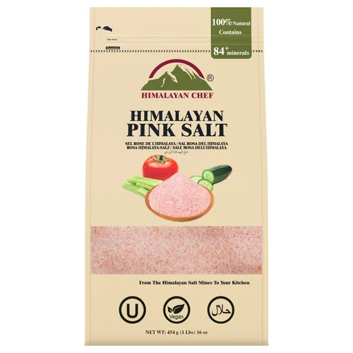 Himalayan Chef - Sal rosa del Himalaya, grano fino, bolsa de 1 libra - Pura, natural, kosher, sin OGM, rica en minerales, para cocinar, sazonar,