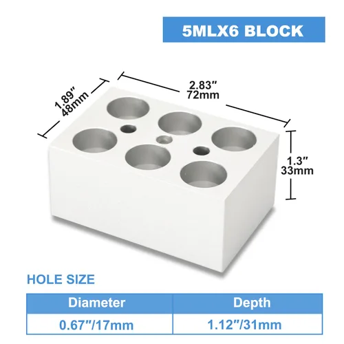 Miniatura 2 de ONiLAB 5mLx 6 Tubos de centrífuga Capacidad Bloque de calefacción de baño seco de aluminio científico para incubadora digital de baño seco..