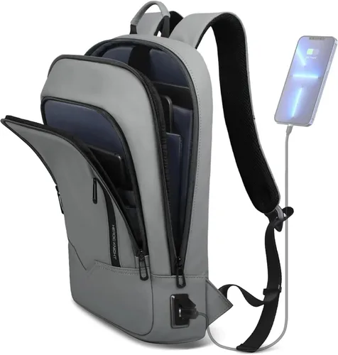 Miniatura 14 de Mochila hk para Hombre de Negocios, Mochila Delgada con Cargador USB, Mochila para Computadora, Ligera, Antirrobo, para Viaje, Negro, 15,6 pulg.
