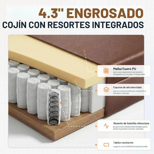 Miniatura 5 de Dowinx Silla de Oficina Grande y Alta con Cojín de Resorte de Bolsillo, Sillas de Gaming de Computadora de Respaldo Alto con Reposabrazos Marrón