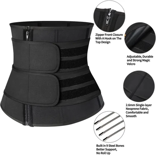 Miniatura 5 de KIWI RATA Corsé de neopreno para entrenamiento de cintura para hombre, cinturón de compresión extra para el vientre Negro - Dos correas