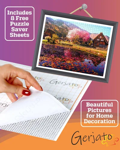 Miniatura 5 de Rompecabezas de 1000 piezas para adultos – Villa escénica con cerezos en flor, caja lista para regalo, letras en la parte posterior, 8 hojas Cerezos