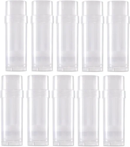 10 unidades de 2 onzas redondas vacías desodorantes contenedores transparentes de bálsamo labial, tubos de plástico rellenables, botellas de