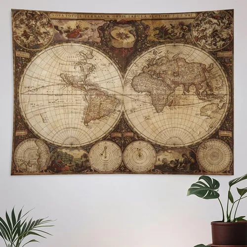 ZhiRain Tapiz de mapa del mundo antiguo para colgar en la pared, estilo nostálgico de los años 1720, diseño histórico, vintage, decoración del hogar