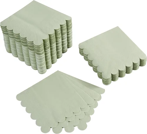 100 paquete de servilletas de cóctel de 2 capas con borde festoneado, servilletas de postre plegadas de 5 x 5 pulgadas, servilletas desechables para