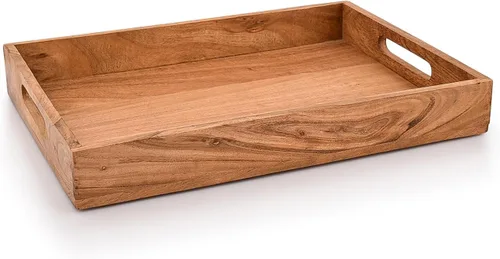 Miniatura 2 de Kaizen Casa Bandeja rectangular de madera para servir, plato de madera, plato de té/bebidas, bandeja para servir la cena, bandeja de aperitivos