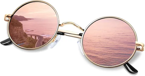 Miniatura 81 de KANASTAL Gafas de sol redondas polarizadas para mujeres y hombres, estilo hippie con protección UV400