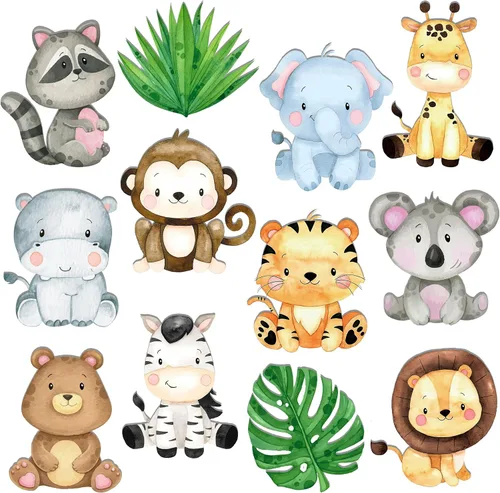36 piezas de recortes de animales de safari, recortes de fiesta de selva, decoraciones de fiesta de cumpleaños, recortes de cartón para temática de