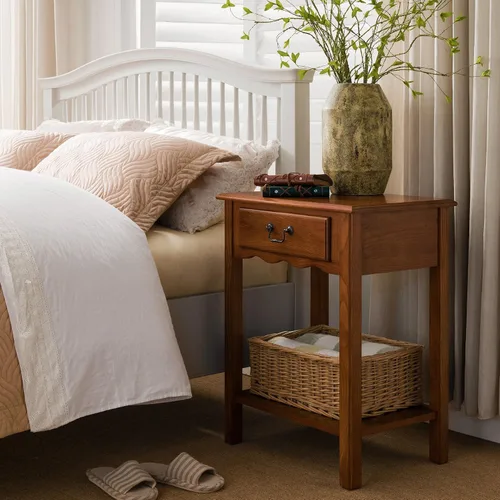 Miniatura 2 de Salem Mesita de noche de madera maciza con cajón y estante, roble medio, perfecta para dormitorios, salas de estar y espacios pequeños - Leick Home