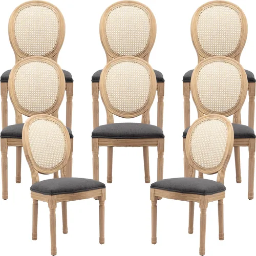 Miniatura 78 de Juego de 2 sillas de comedor de campo francés, sillas de comedor de madera de granja beige, silla de comedor con respaldo tejido con cojín tapizado