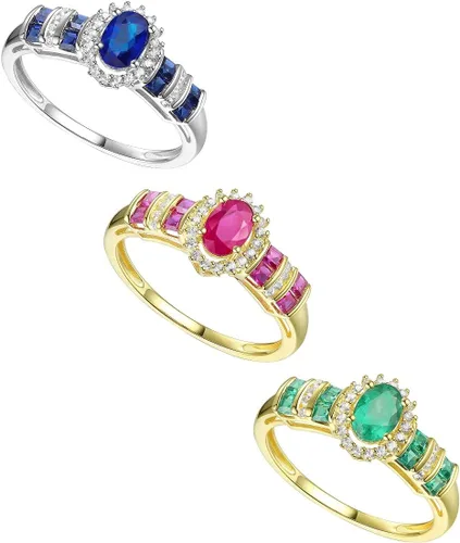 Miniatura 3 de Anillo de diamante de piedra preciosa auténtica, diseño alternativo de gemas y diamantes auténticos, piedra central rodeada de halo de diamantes