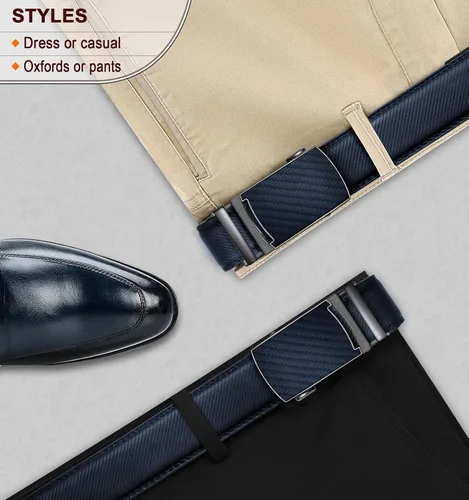 Miniatura 9 de KEMISANT Cinturón para hombre, correa de trinquete deslizante de cuero genuino para hombre pantalones de vestir Oxford, tamaño ajustable