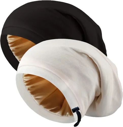Miniatura 8 de 2 Pcs Adjustable Silk Hair Bonnet for Sleeping, Satin Lined Sleep Cap for Women and Men, Silk Hair Wrap Slouch Beanie.